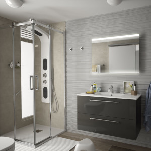 23300 SALGAR Мебель для умывальника FUSSION CHROME 900 2 ящика GLOSS GREY 897 x 540 x 450 мм Глянцевый серый