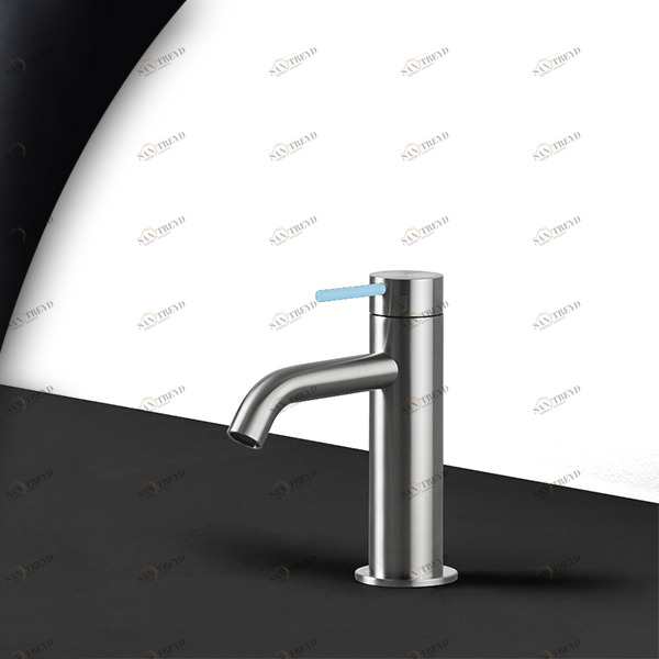 Смеситель для раковины сталь матовая с голубой ручкой Toki Radomonte TKI1SCIL17