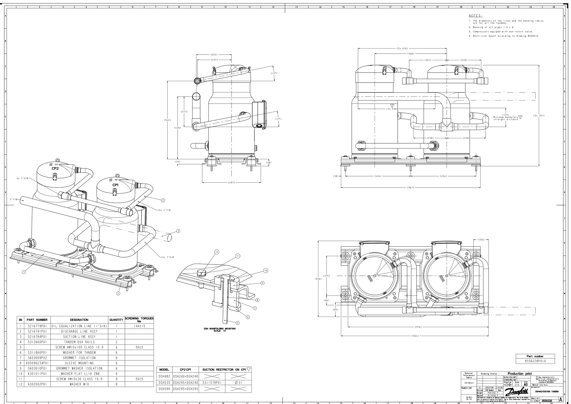 Danfoss DSH — Герметичные спиральные компрессоры, R410A DSH105A4ALC Компрессор спиральный 120H1191  - Вид №11