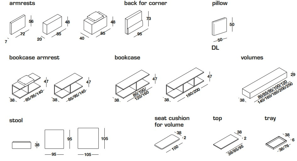 Frigerio Salotti Модульный тканевый диван с полкой для журналов Dominio sun-id-1496913 - Вид №6