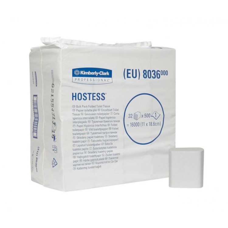8036 Kimberly Clark Туалетная бумага листовая Kimberly-Clark Hostess 8036 1-слойная 32 пачек по 500 листов 