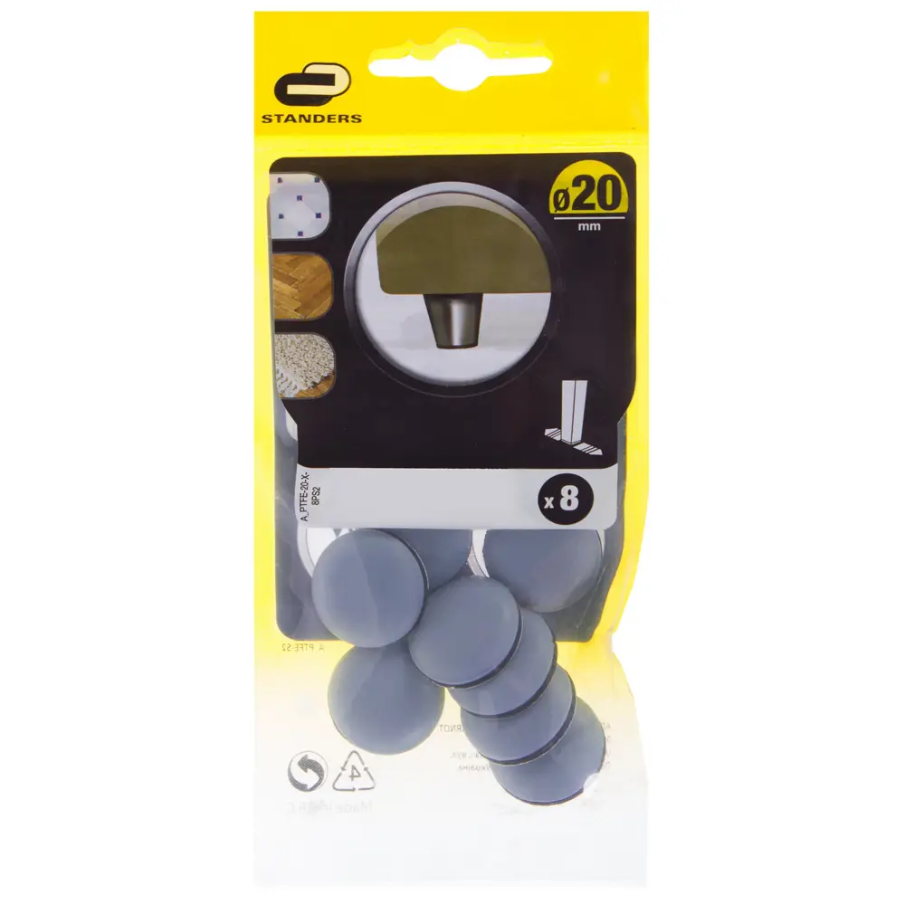 Накладки Standers PTFE 20 мм, круглые, пластик, цвет серый, 8 шт. 14155249 STLM-2093994  - Вид №2