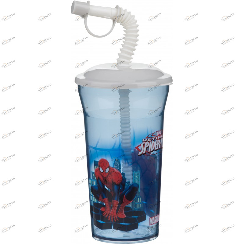 Стакан с крышкой и соломинкой "Спайдермен", 350 мл STOR ЧЕЛОВЕК-ПАУК 335995 Синий Santreyd 