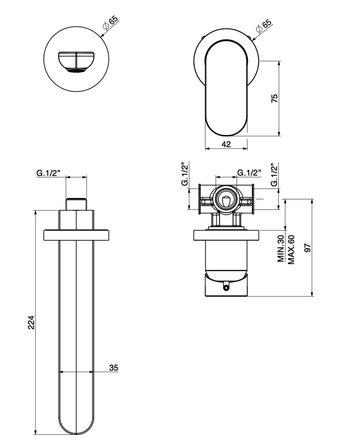 Однорычажный настенный смеситель для раковины GATTONI H20MIX 7000 ARCH-00141415 - Вид №2