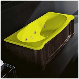 Ванна Gruppo treesse New Classic Young ATC-V674Q-DX-WV-ZZ жёлтая с золотой фурнитурой гидромассажем аэромассажем и дезинфекцией прямоугольная правая дерево венге
