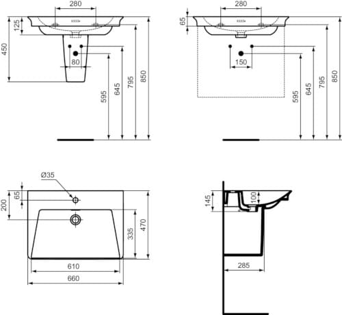 Одинарная керамическая раковина с переливом Ideal Standard La Dolce Vita ARCH-00043909 - Вид №4