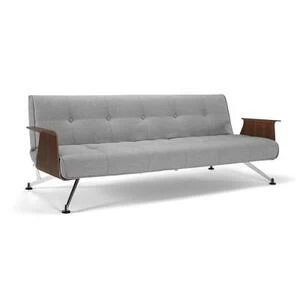 Диван Clubber с подлокотниками из орехового шпона и хромированными ножками, серо-чёрный