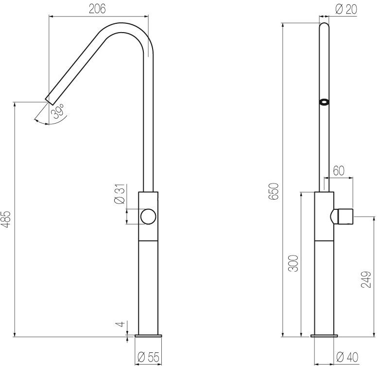 HIR7L Radomonte Смеситель для раковины напольный, однорычажный, из полированной нержавеющей стали,  HIRO - Вид №3