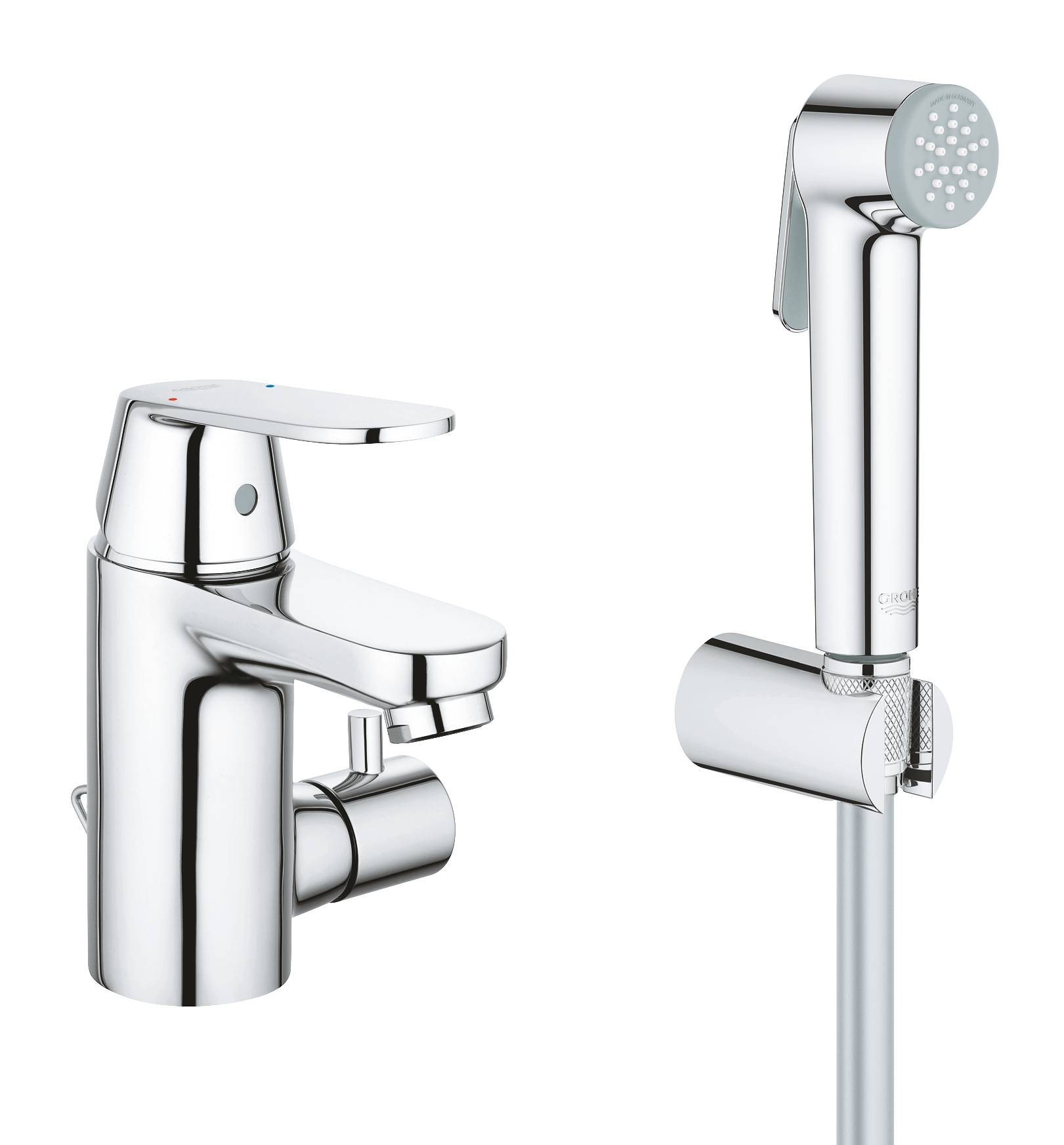 Смеситель для раковины GROHE Eurosmart Cosmopolitan с цепочкой и гигиеническим душем, хром (23433000)