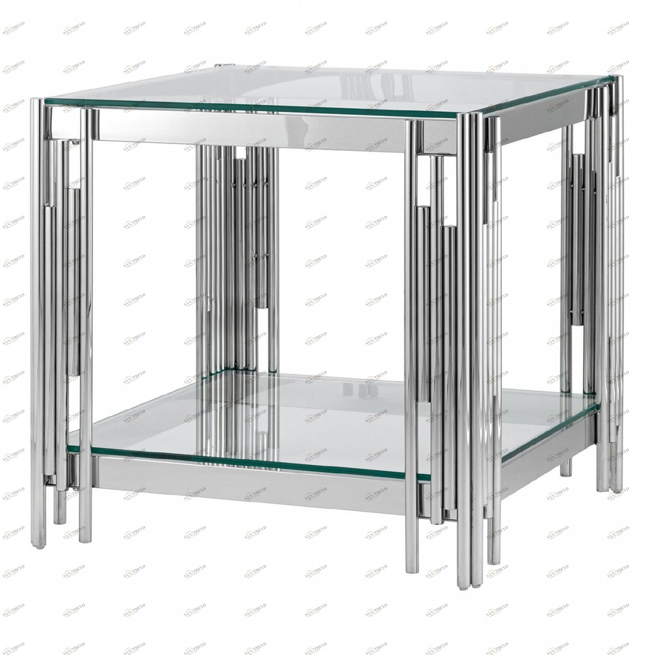 Журнальный столик стеклянный прозрачный с основанием серебро 55х55 см "Гэтсби" STOOL GROUP  00-3881913 Серебро 