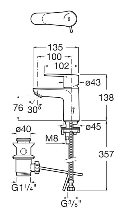 Смеситель для раковины из латуни с автоматическим сливом Roca Victoria Plus ARCH-00075960 - Вид №5
