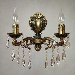 Бра светодиодное хрустальное на 2 лампы бронзовое Leon 2128/2 PB Tear Drop AMBIENTE СВЕЧА 00-3931011 Бронза;прозрачный