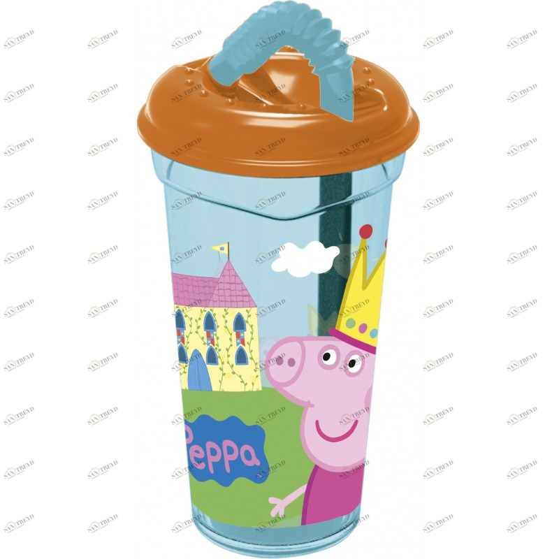 Стакан пластиковый прозрачный с соломинкой и крышкой "Свинка Пеппа", 400 мл STOR СВИНКА ПЕППА 335919 Голубой Santreyd 