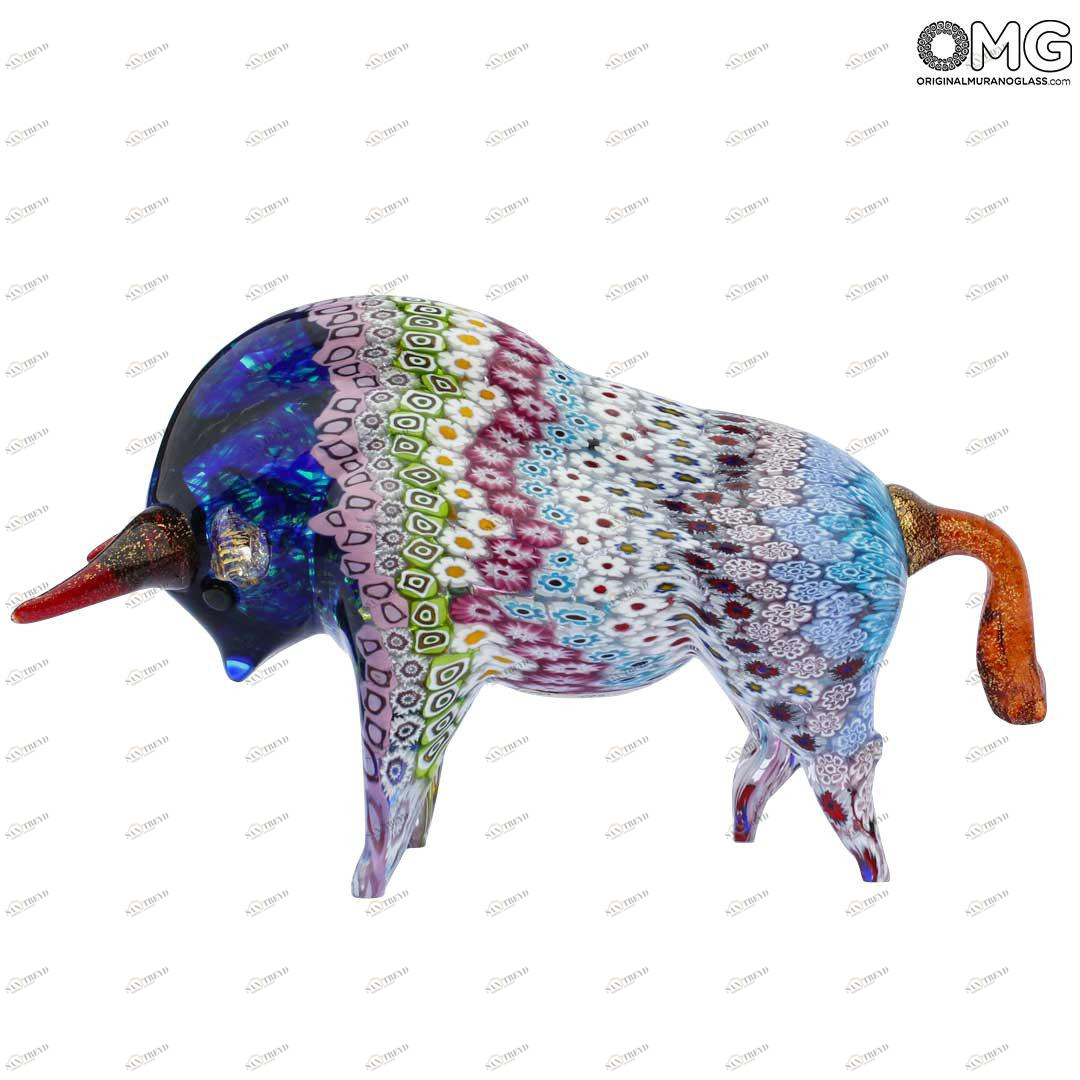 2077 ORIGINALMURANOGLASS Скульптура Буйвол - муранское стекло с мурринами 25 см 