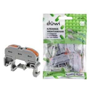 84509766 Клеммы монтажные проходные с рычажком на DIN-рейку Duwi СМК-401 1-проводные 4мм² серые 5шт 26740 9 STLM-1110269