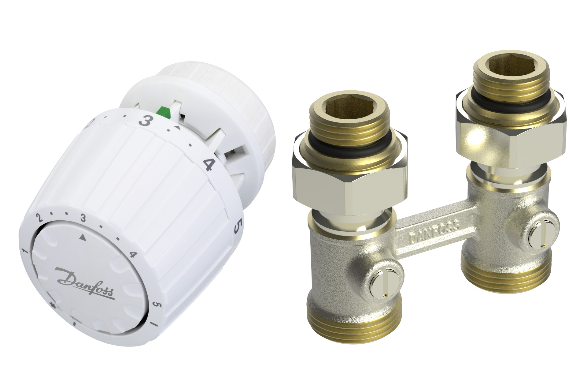 Danfoss Комплект RLV-KB/RTR 7090 для радиаторов с нижним подключением RLV-KB 20 + RTR 7090, 3/4 Прямой 013G7223  - Вид №1