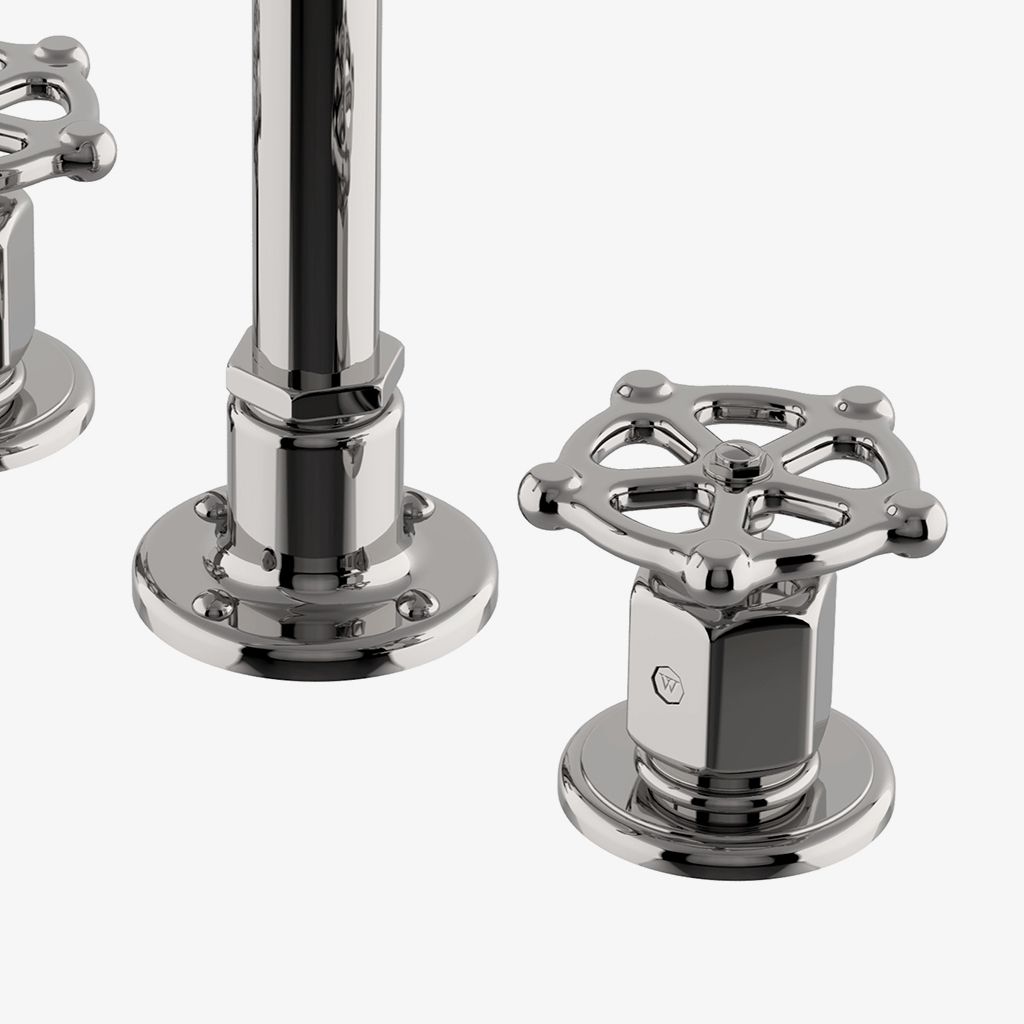 RGLS02 Регулирующий смеситель для унитаза с тремя отверстиями, установленным на палубе, с металлическими колесными ручками Waterworks  - Вид №1