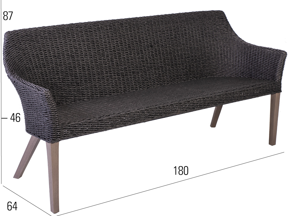 68.00.0379 Тортуга Скамья Twist черная / серый камень 3-х местная Mbm Tortuga - Вид №1