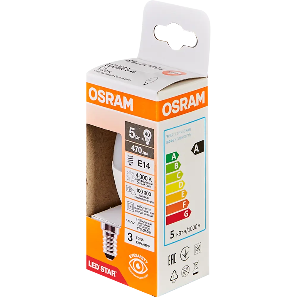 Светодиодная лампа OSRAM свеча 5Вт E14 с теплым белым светом 85100494 STLM-0917768 - Вид №3