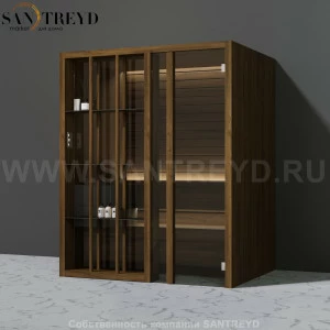 Effegibi YOKU.S45 SA.70100019 Сауна с правой дверью. Мощность: 4,5 кВт макс. Размеры: длина 174 см, ширина 132 см. Отделка: чёрный орех