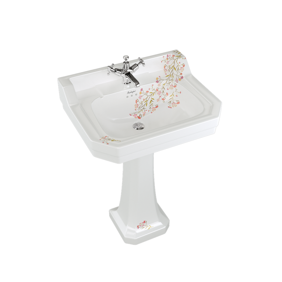 Burlington Bespoke Раковина в эдвардианском стиле на заказ Oriental Blossom 61 см со стандартным пьедесталом с 2-мя отверстиями под смеситель B5 2TH BLOSS P1 BLOSS 