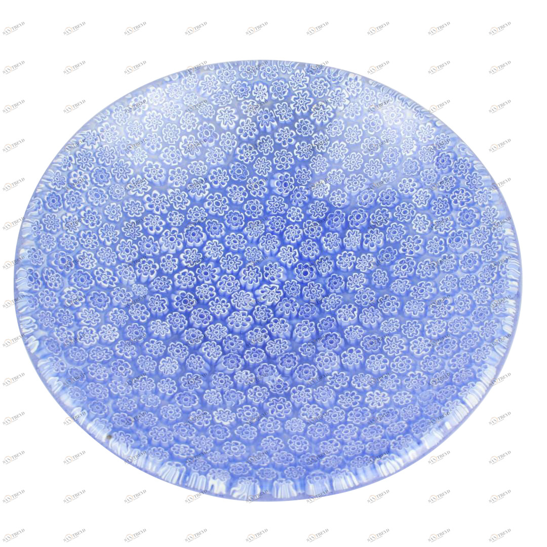 2109 ORIGINALMURANOGLASS Круглое голубое блюдо Помпеи из муранского стекла с миллефиори - блюдце для мелочей- пепельница 8 см 