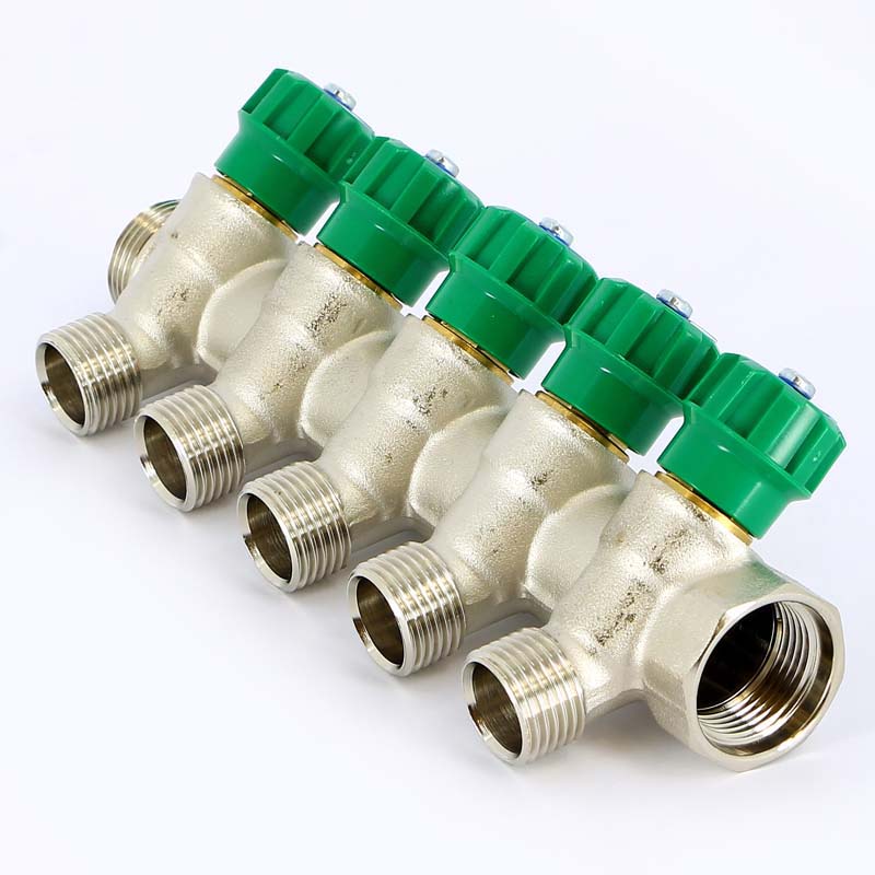 Коллектор НВ 3/4" с вентилями никелированный TIEMME 5 выходов 1/2"Н 36мм 1840008 - Вид №1