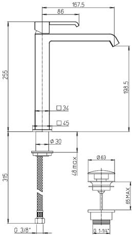 Paini Q 19CR211LLWFSR смеситель для раковины с донным клапаном  - Вид №1
