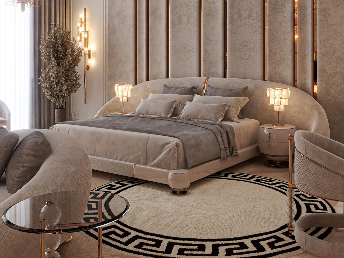 Двуспальная кровать из ткани с мягким изголовьем Zebrano Phaselis ARCH-00034589 - Вид №2