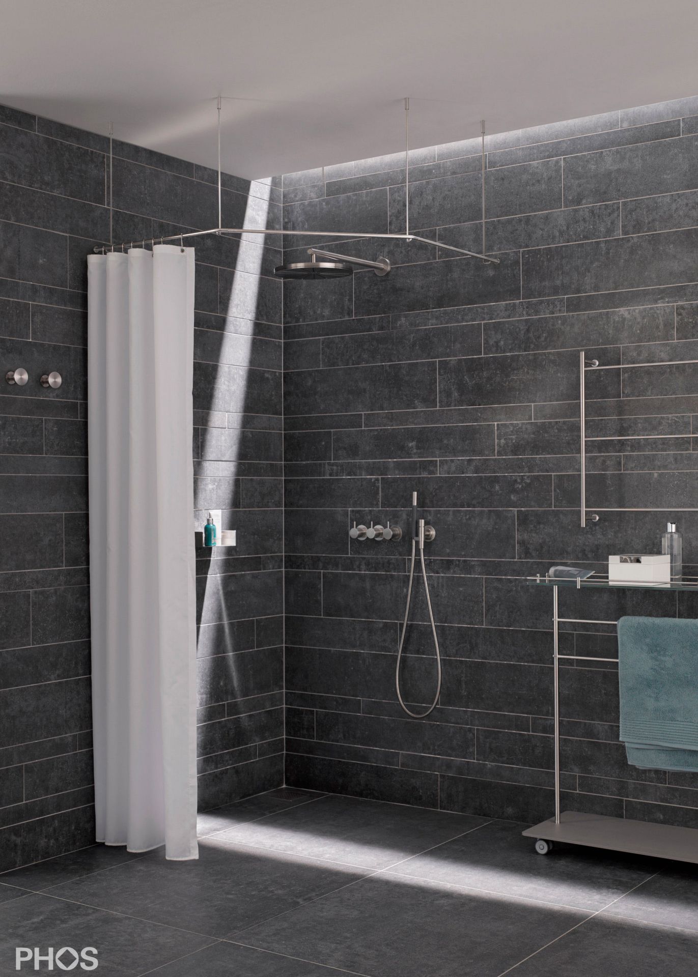 DSFE750F Пятиугольный карниз для душевой занавески, 75 x 75 см, для крепления к потолку PHOS  - Вид №1