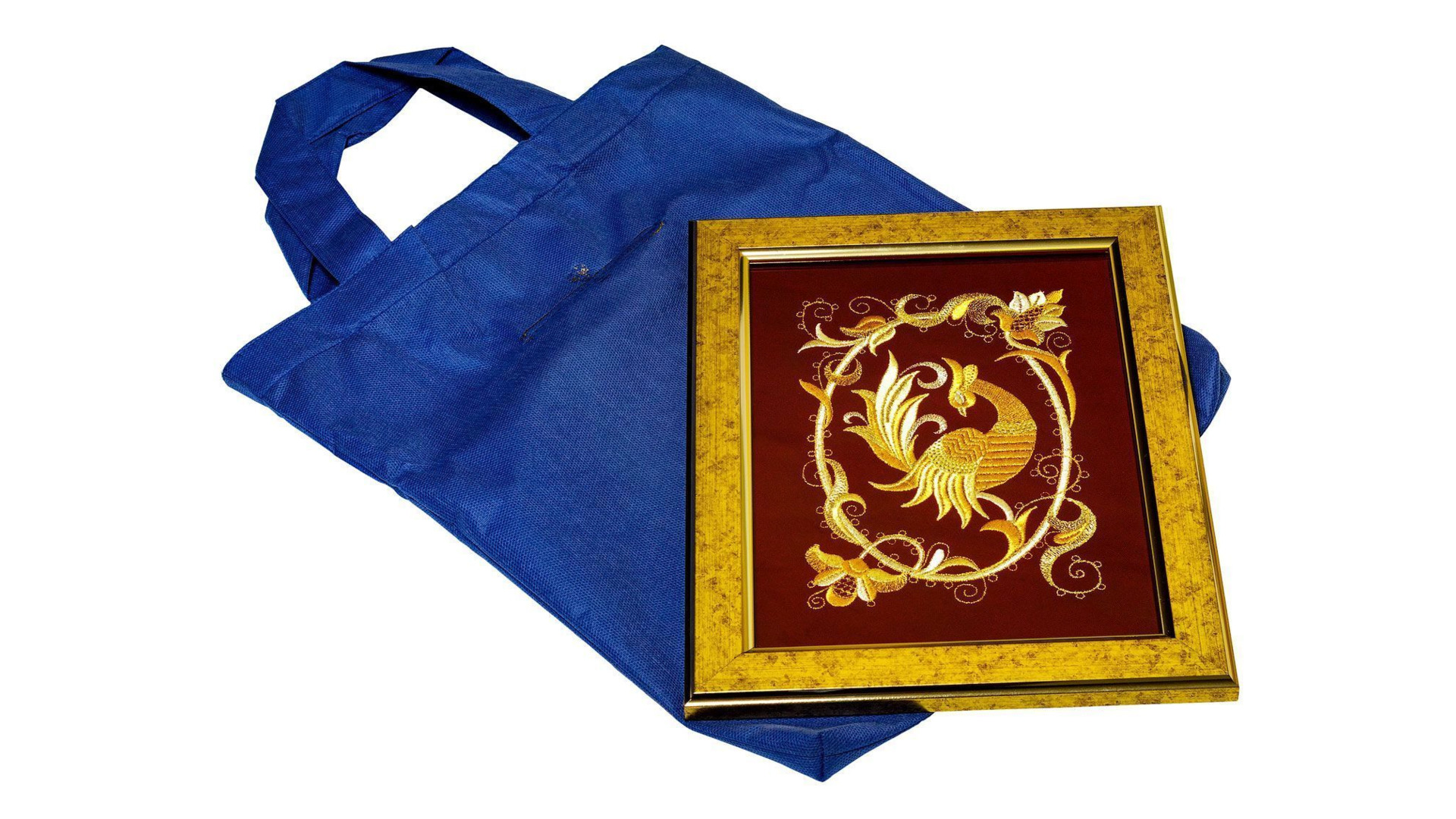 10659135 Торжокские золотошвеи Панно "Птица Пава", 23*17, рисунок 1035, бордовый Габардин  - Вид №1