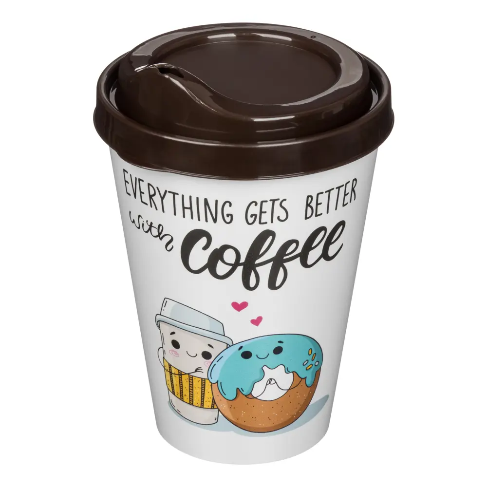 Стакан с крышкой Delinia Everything Gets Better With Coffee 420 мл пластик цвет белый STLM-2198327 - Вид №2