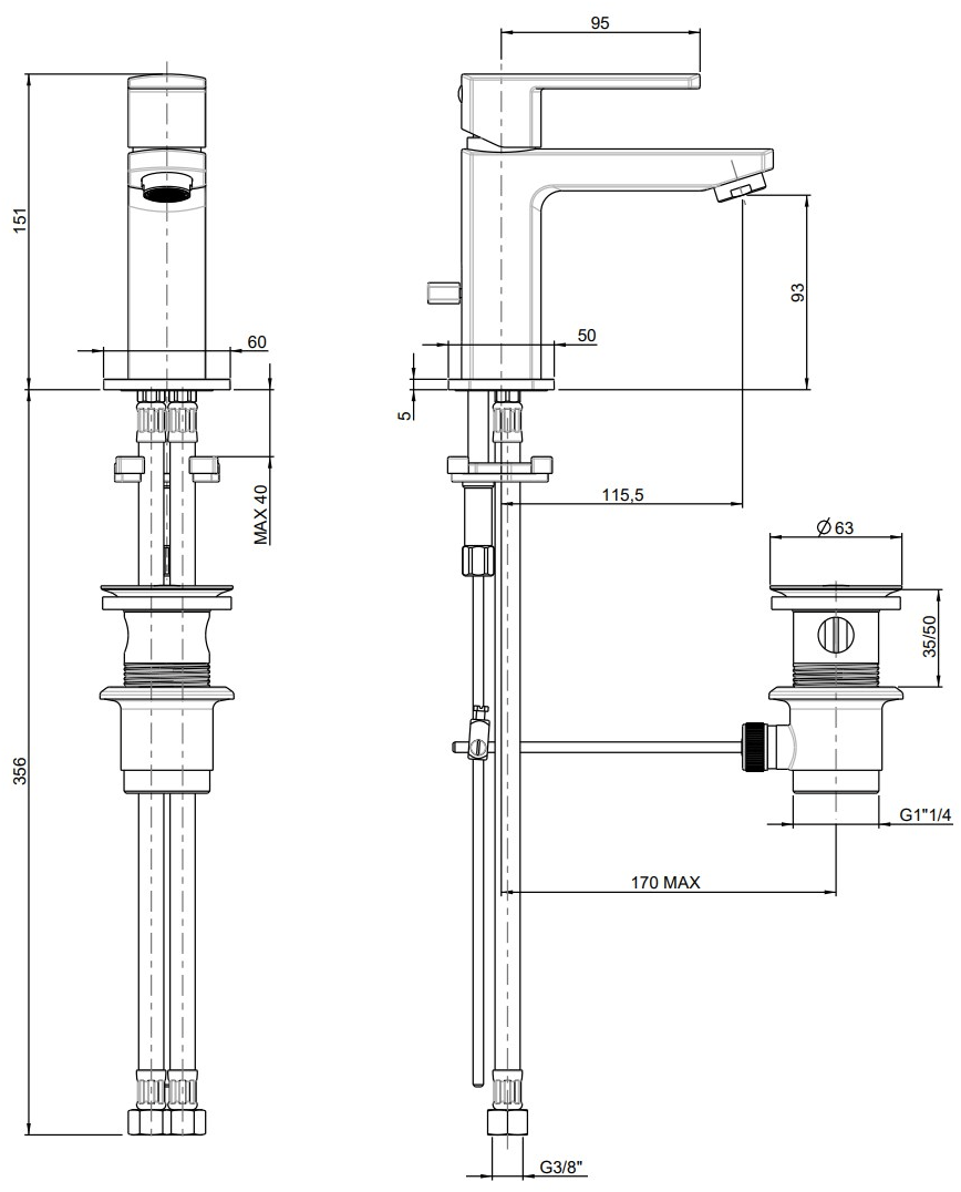 Rubinetterie Frattini Смеситель для раковины, однорычажный, со сливом Modus sun-id-1467814 - Вид №1