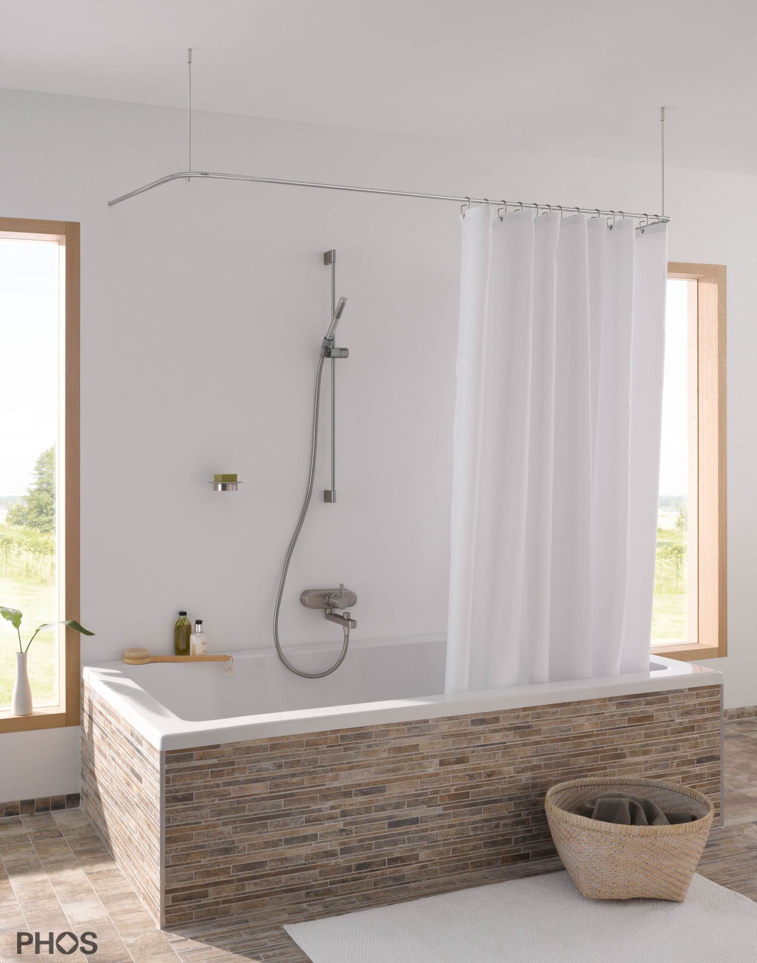 DSU1400-700 Стержень для душевой занавески U-образный, 70 x 140 x 70 см, для привинчивания PHOS  - Вид №1