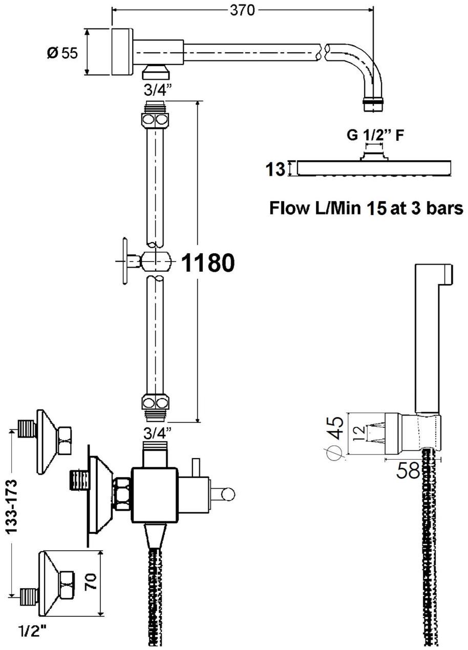 rvb Настенная душевая стойка с ручным душем Fun 4031.--.65 - Вид №1