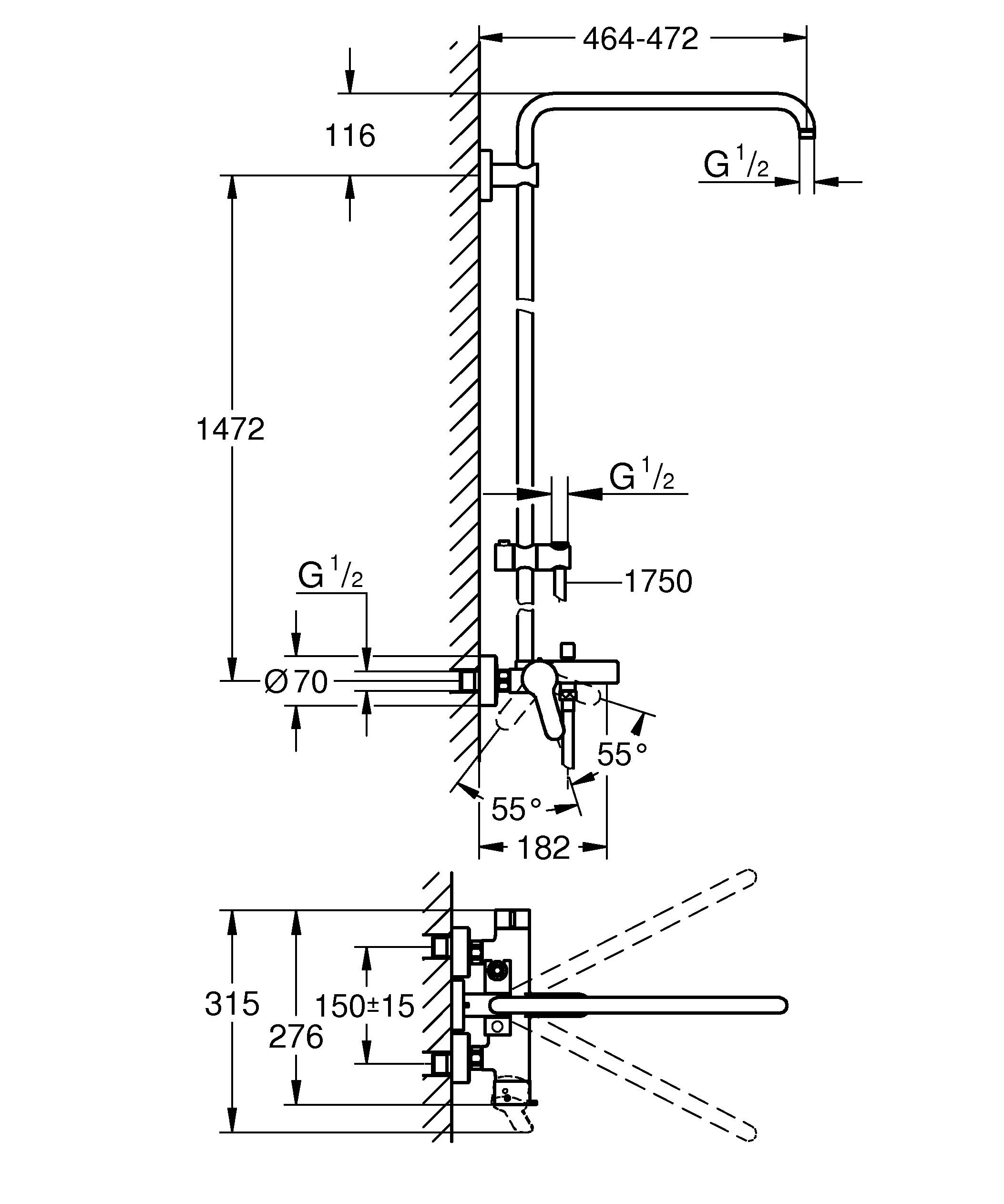 26322000 Душевая система для ванны Grohe Euphoria хром - Вид №1