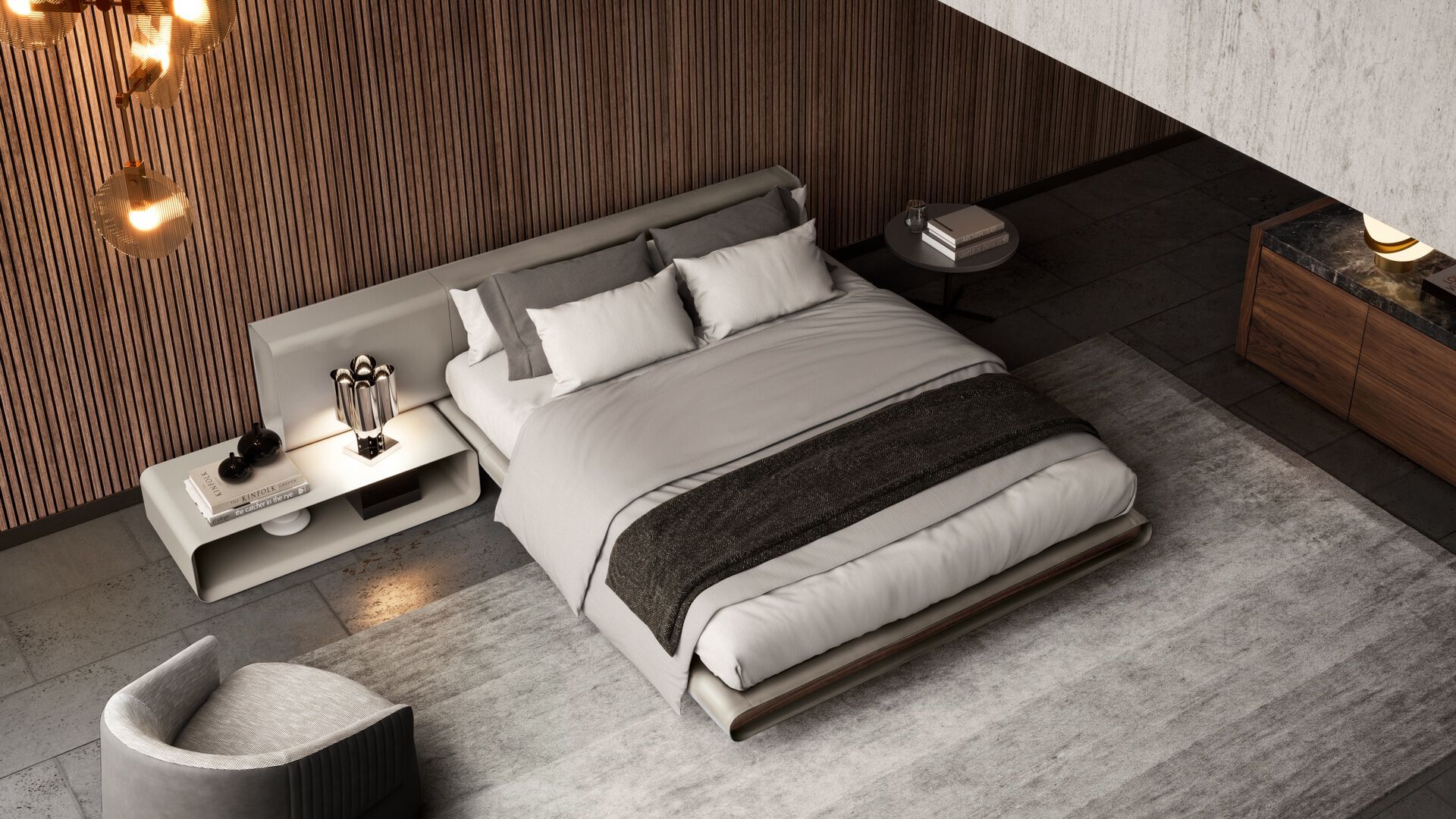 Кожаная двуспальная кровать со встроенными тумбочками i 4 Mariani ARCH-00083569 - Вид №3