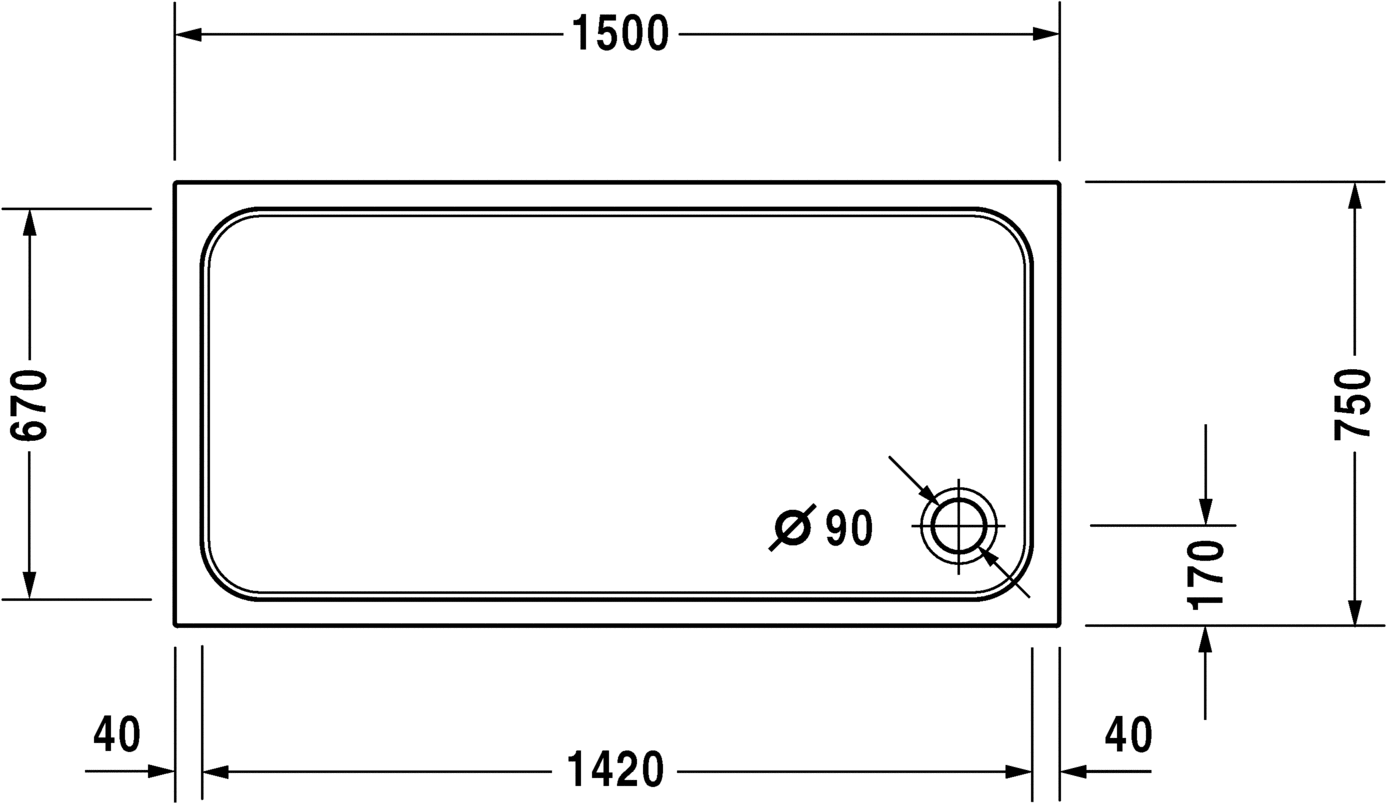 Duravit Поддон для душа прямоугольный из акрила D-code 720099000000000 - Вид №2