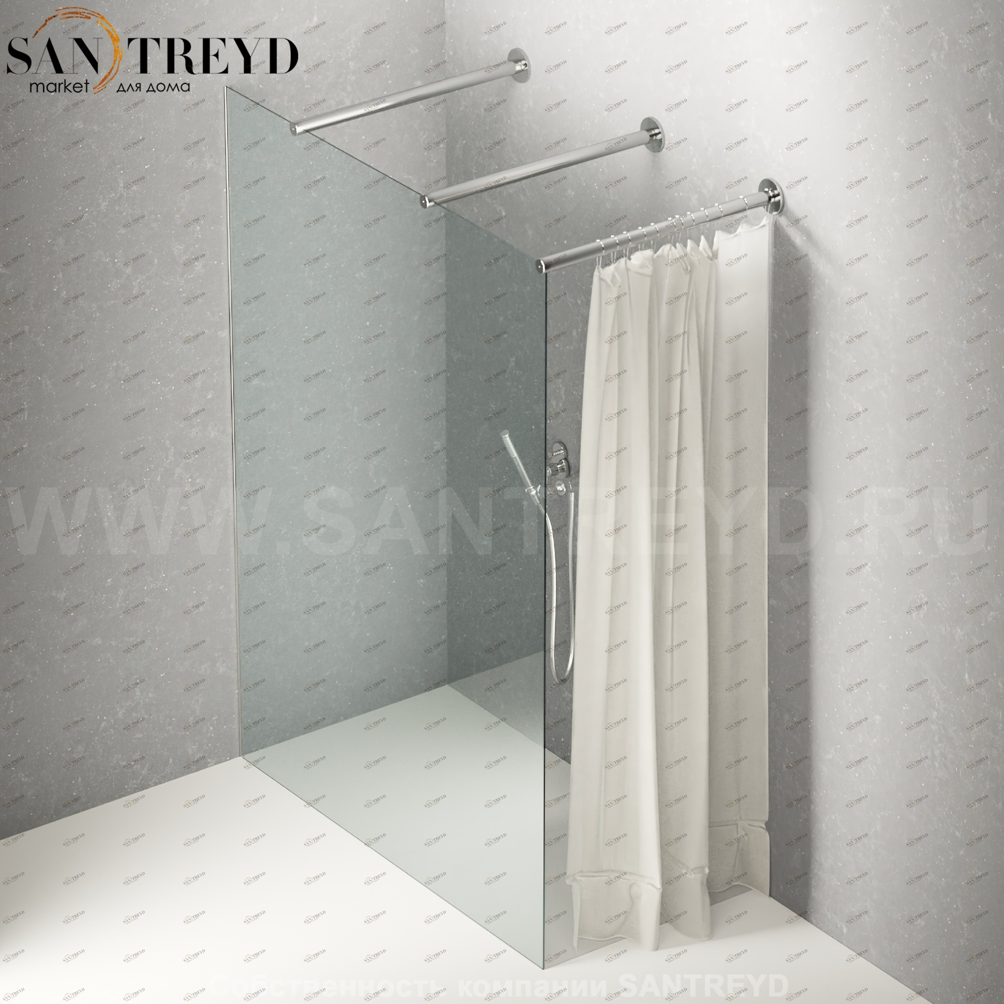Душевое ограждение FLAT DX подрезаемое, стеклянная со шторкой прозрачная перегородка с 2-мя держателями. Размеры: глубина от 70 до 100 см, длина от 140 до 160 см Agape DXC570100140160TTO