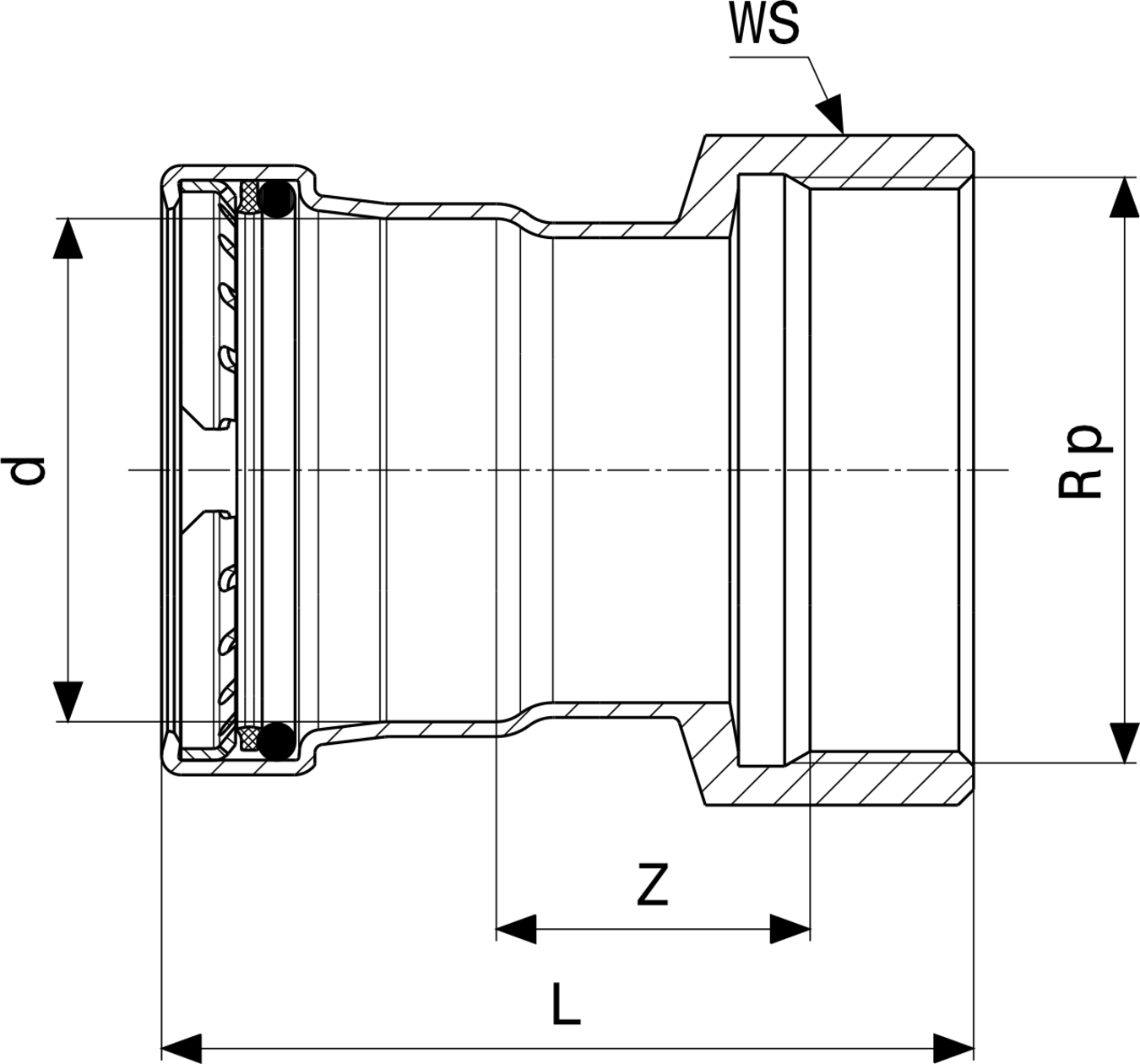 436 643 Модель 2312 Трубопроводные системы  Sanpress Inox  Переходники/​переходные угольники Santreyd  - Вид №3