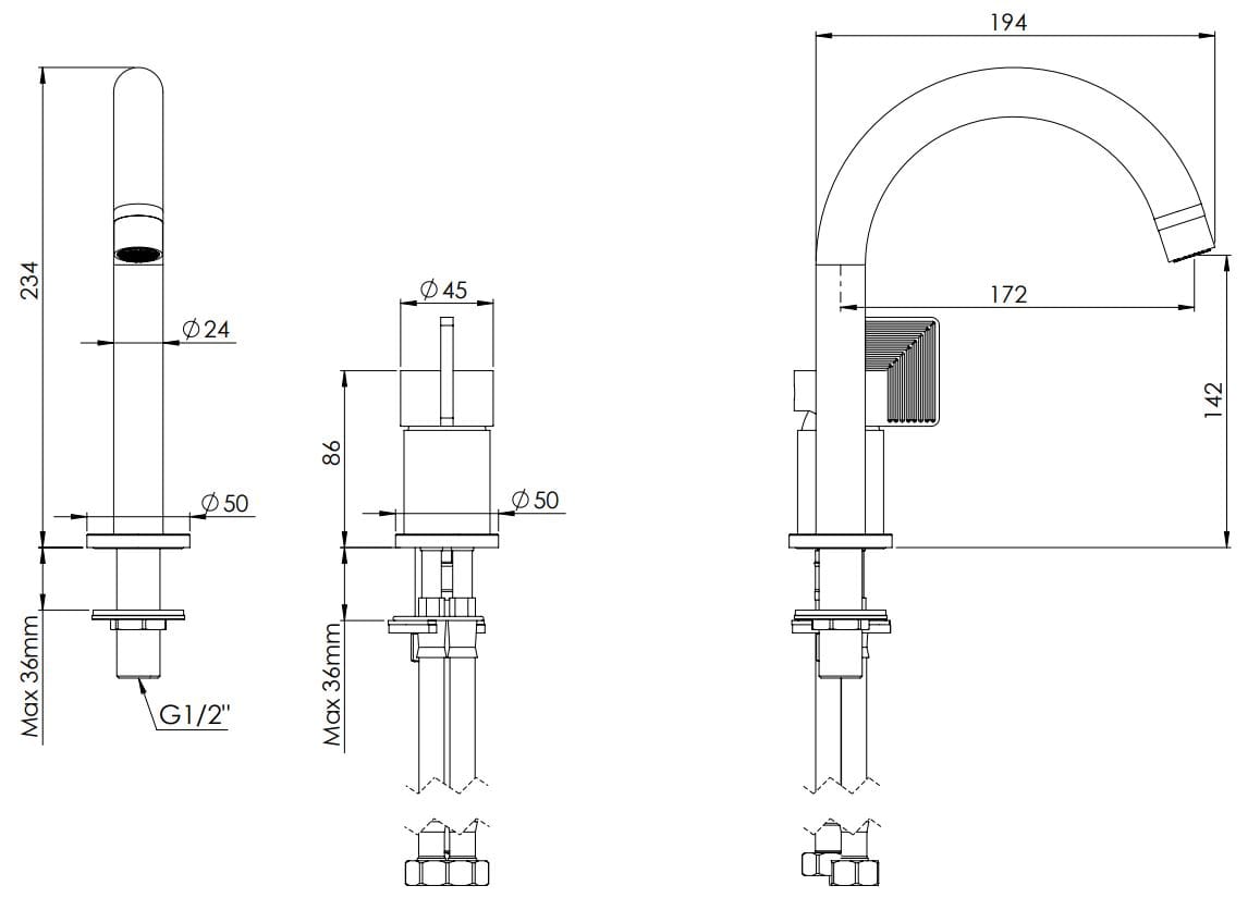 Смеситель для раковины с 2 отверстиями Daniel Rubinetterie Stellar ARCH-00129605 - Вид №1