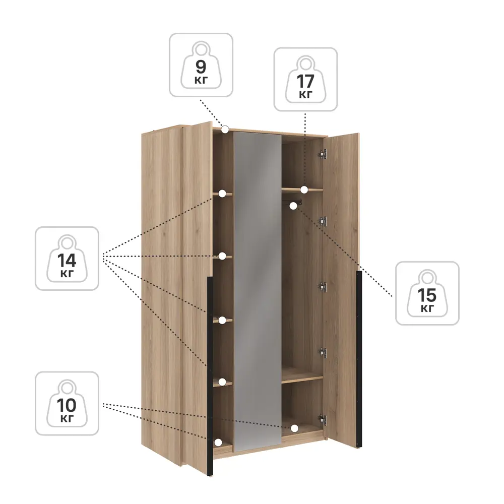 Шкаф распашной Бергамо с 2 дверями с зеркалом 120x220x60 см ЛДСП цвет дуб комано Santreyd STLM-2031623 - Вид №5