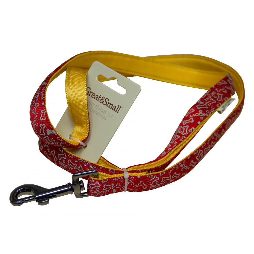 ПР0043556 Поводок для собак с принтом косточки 20х1200мм нейлон красный Great&Small 