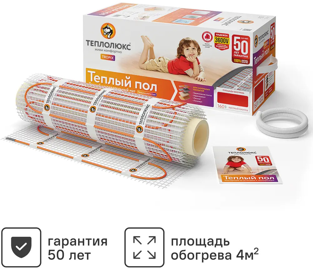 Теплолюкс Tropix: Нагревательный мат для тонкого тёплого пола 4 м² 82149968