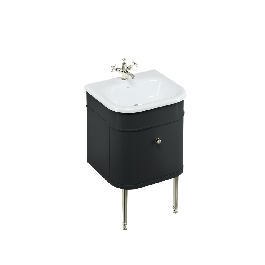 Burlington Chalfont Chalfont 550mm Одинарный выдвижной ящик - матовый черный с хромированными ножками CH55MB-CHLEGCHR  - Вид №2