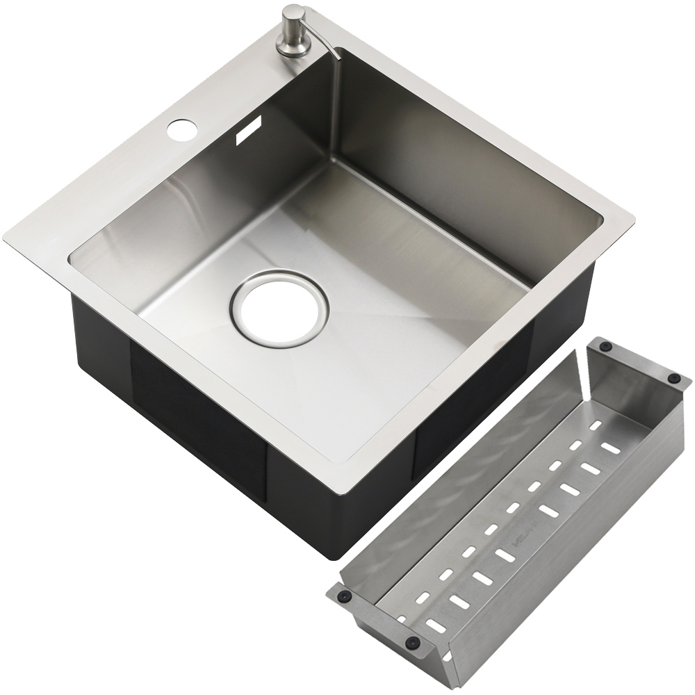 Мойка R5050HK MELANA ProfLine 3,0/200 САТИН врезная квадратная в комплекте с дозатором и коландером MLN-R5050HK+дозатор+коландер