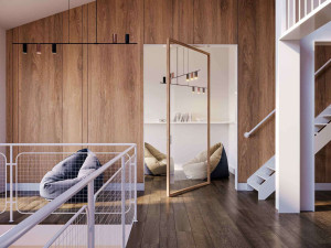 Распашная дверь из дерева и стекла