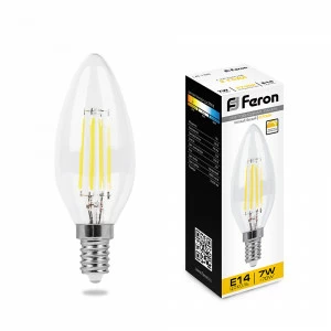 Лампа светодиодная диммируемая Feron "Свеча" E14 7W 2700K LB-166 25870 FERON  00-3956789 Прозрачный