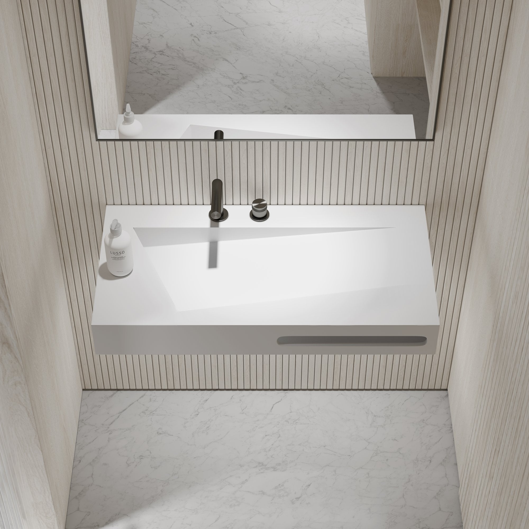 Одиночный подвесной умывальник из смолы с держателем для полотенец LUSSO GEO ARCH-00021853 - Вид №1