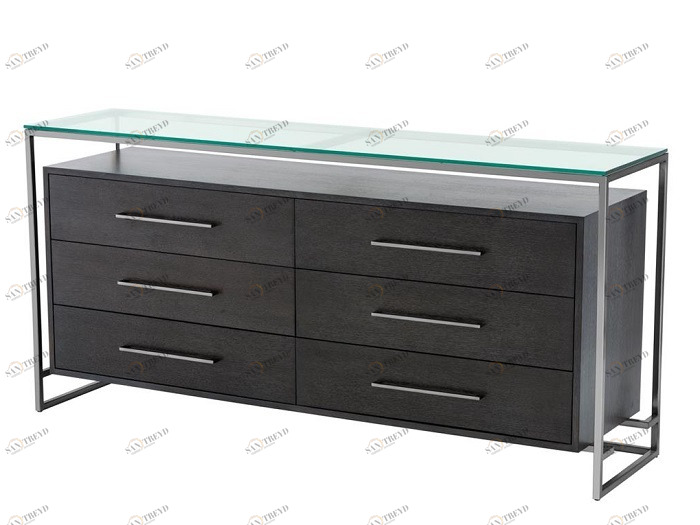 Комод для спальни с 6 ящиками и стеклянным топом венге Durand от Eichholtz EICHHOLTZ ДИЗАЙНЕРСКИЕ, EICHOLTZ 060919 Венге 